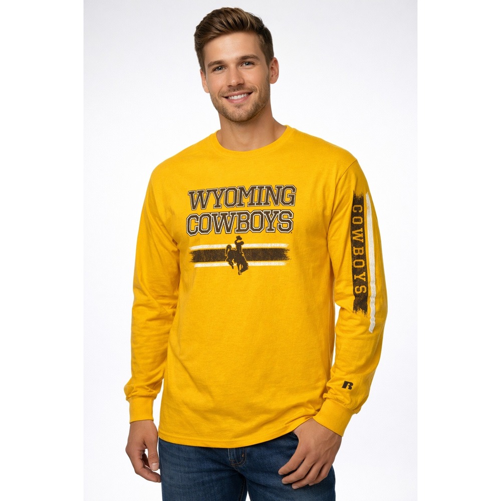 Russell Athletic Wyoming Cowboys Long Sleeve T Shirt Men's‎ 2XL Yellow Football